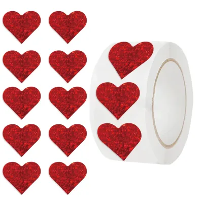 Autocollants cœur rouge en papier, 2,5 cm