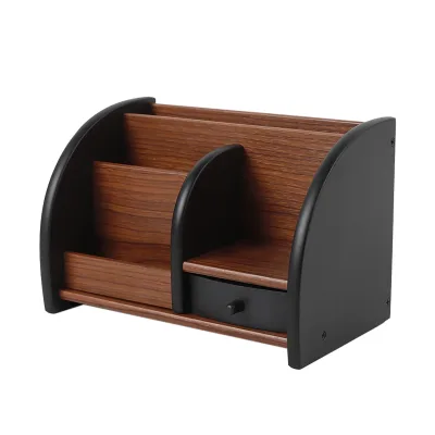 Porte-stylo en bois noir, 5 compartiments – image 3
