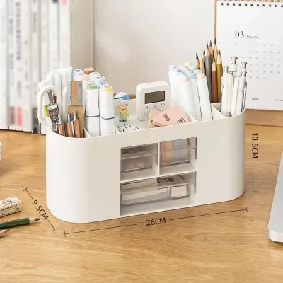 Pot à stylos en plastique avec 3 tiroirs – image 2