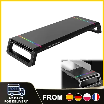 Rehausseur d'écran pliable noir, hub USB