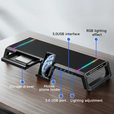 Rehausseur d'écran pliable noir, hub USB – image 3