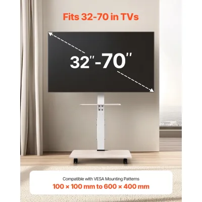 Support TV mobile sur roulettes en acier – image 2
