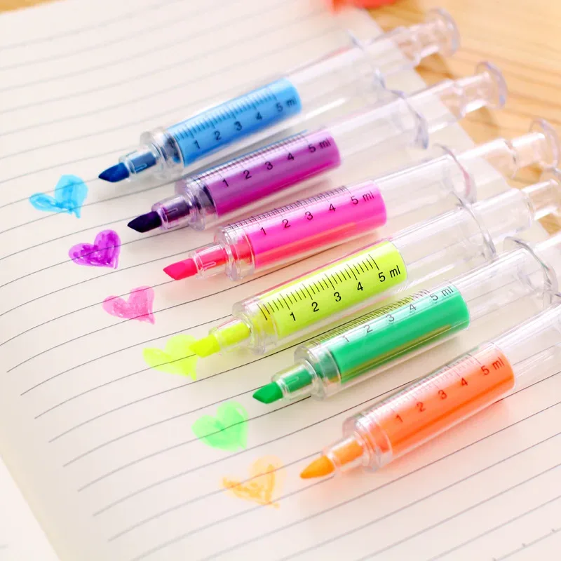 Surligneurs seringue, lot de 6 couleurs